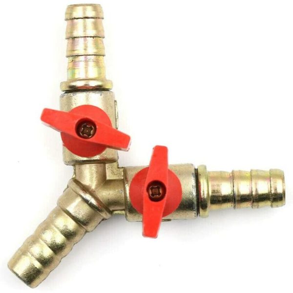 Brass ball valve, 10mm, 3-way, Y-shaped ball valve, barbed pipe fitting, connector adapter for water, gas, oil (set of 1)