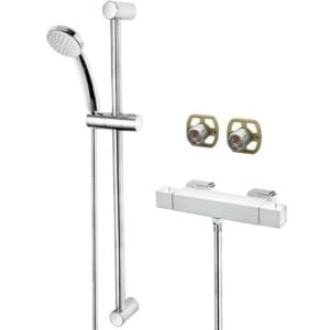 Bristan - Cascade Edge Square Chrome Thermostatic Bar Shower Mixer & Fast Fit Kit