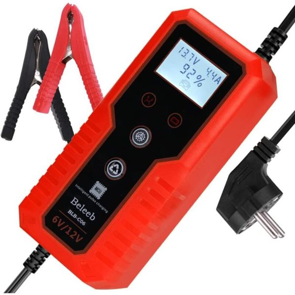 C06 Series Battery Charger, 6V/12V 6 Amp Automatic Car Battery Charger & Sustainer with 4-Step Charging Function, lcd Screen, Smart Charges, Repairs,