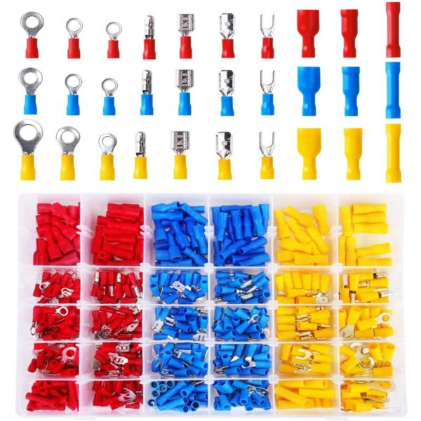 Cable lug set, crimp connector set, electrical cable lugs, flat plug, butt connector