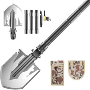 Camping Shovel, Survival Folding Shovel, Entrenching Tool Shovel for Camping, Hiking, Backpacking, Gardening, Fishing and Car Emergency (Silver-M)