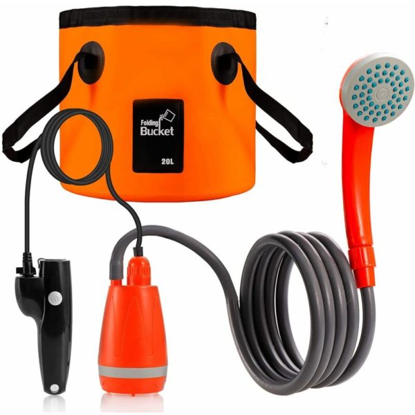 Camping Shower Portable Travel Hiking Shower, Rechargeable Battery, Shower Head Hose Pump Handheld Shower Camper Tent 12v