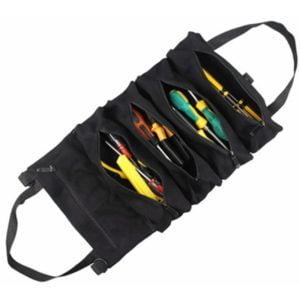 Canvas Roll-up Tool Bag, Multi-Purpose Tool Roll Pouch Tool Organizer with 5 Zipper Pockets Carrier Bag for Car Motorcycle Storaging Wrenches,