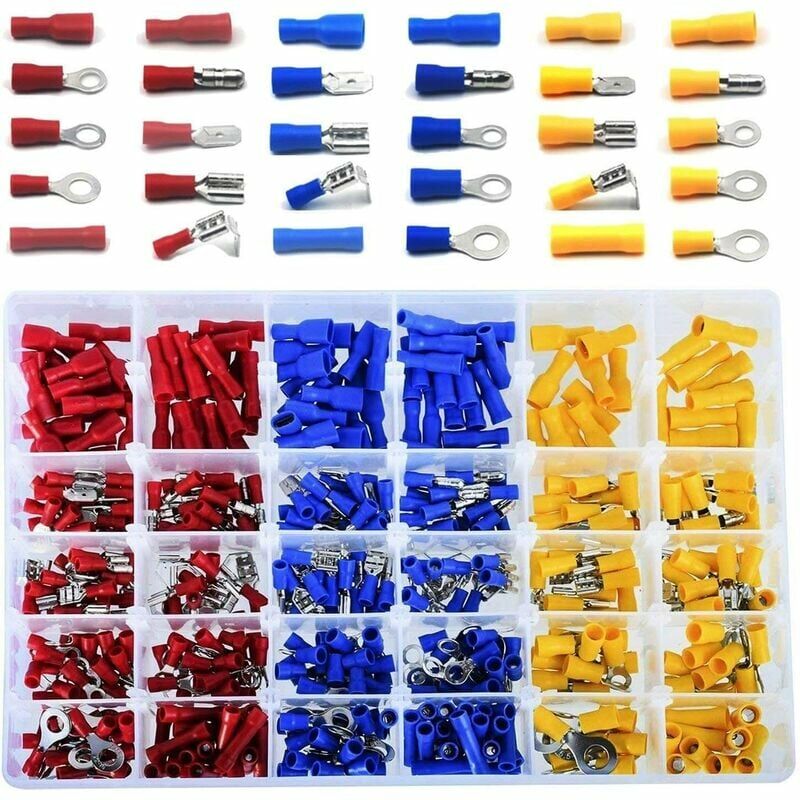 Car Electrical Terminals, 480 Crimp Terminals Include Bullet Spade Butt Splice Ring and Piggy Back