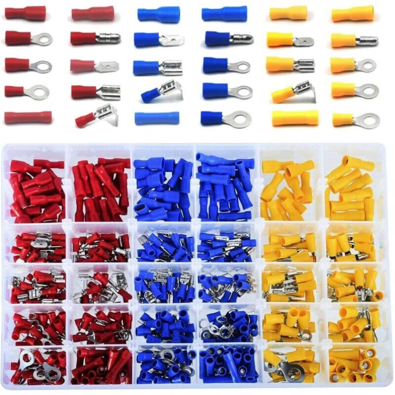 Car Electrical Terminals, 480 Crimp Terminals Include Bullet Spade Butt Splice and Piggy Back Ring
