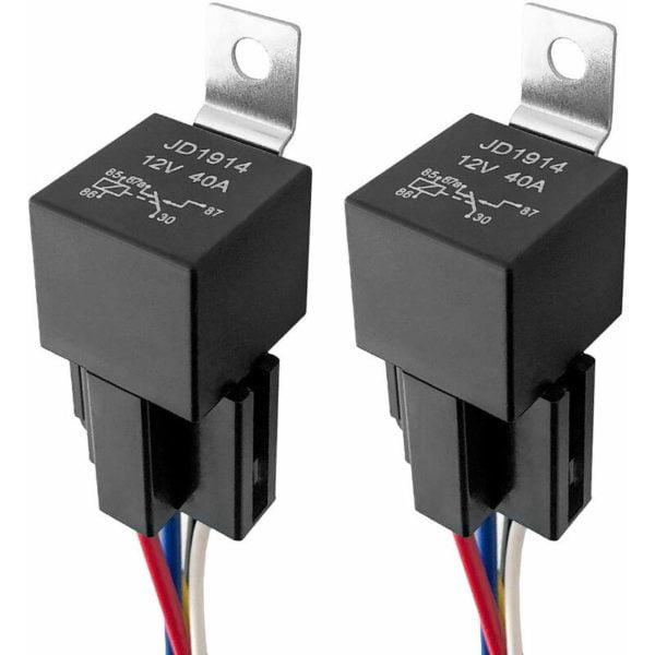 Car Relay, 5 Pin spdt Relay, Heavy Duty Relay Kits with Socket and Wiring Harness for Car, Heavy Duty Switches and Starters, 12V 40A, Pack of 2