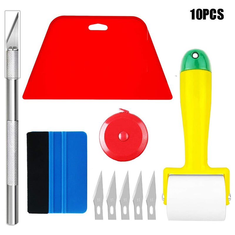 Car Window Tint Kit, Wrapping Tools, Multi-Blade Razor, Card Scraper, Hand Tool, Shower Rod, Felt Tint, Squeegee Knife, Film Installed