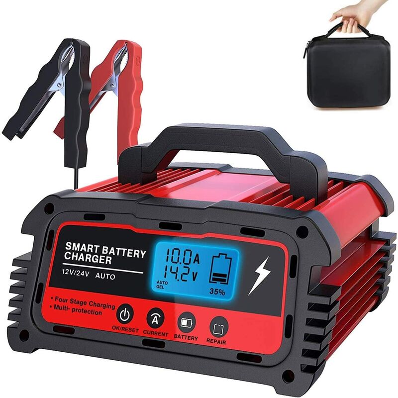 Car battery charger 12V/24V 5/10/20A battery charger car fully automatic 6-stage charger motorcycle battery maintenance charger with lcd multiple