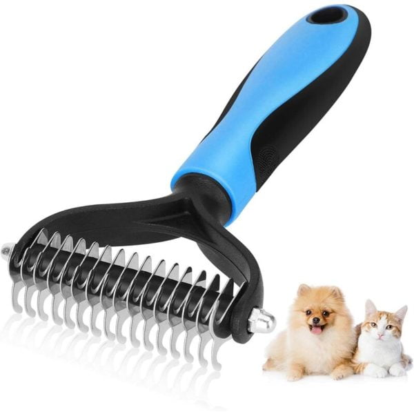 Cat Dog Brush, Professional Dog Detangling Comb, Stainless Steel Double Sided Grooming Rake, Dog and Cat Grooming Accessory to Detangle Hair Knots