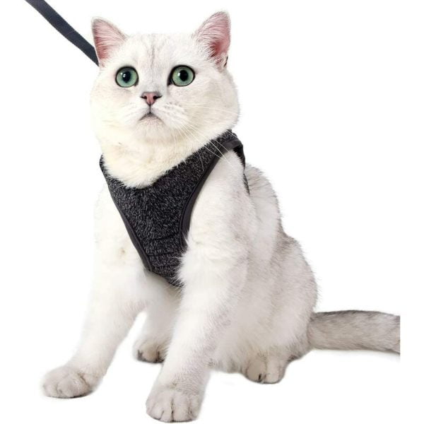 Cat Harnesses - Ultralight Cat Harness and Leash Set Adjustable Anti-Leak Kitten Harness for Puppy Rabbit Ferret (Gri, M) SOEKAVIA