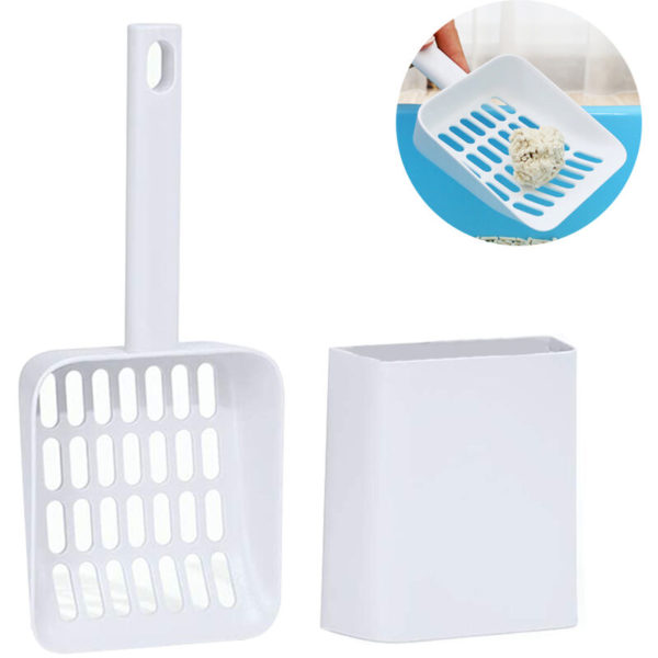 Cat Litter Scoop with Holder Pet Sifter Garbage Cleaning Deep Shovel for Easy Scooping Fast Sifting, white