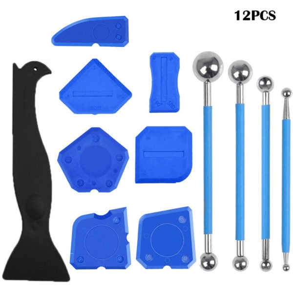 Caulking Tool Kit, Sealing Spatula, Glue Shovel, Caulk Tools, Floor Joint Cleaning Repair for Bathroom Kitchen 12 Pieces