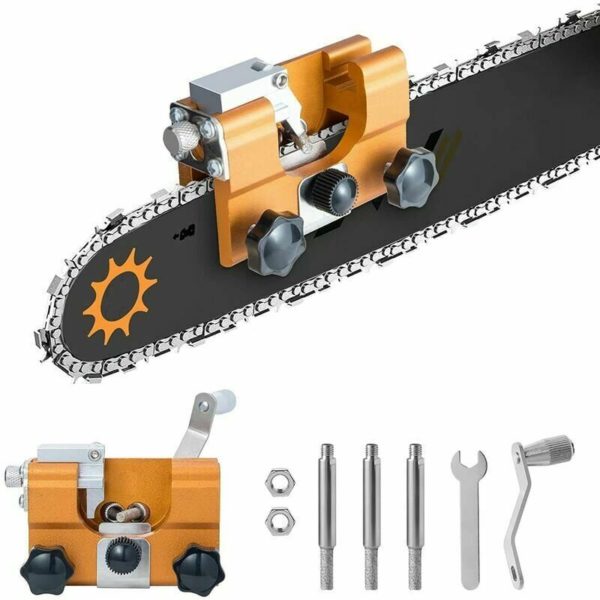 Chainsaw Sharpener, Chainsaw Chain Sharpening Jig Kits with 3 Carbide Cutters, Suitable for All Types of Chainsaws, Hand Crank Portable Chainsaw