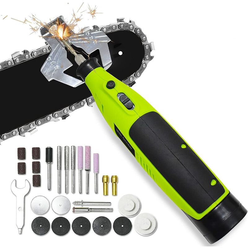 Chainsaw sharpener, wireless electric saw chain sharpener with 27 sharpening stones kit, mini chainsaw sharpening tooth sharpener 20000r/min