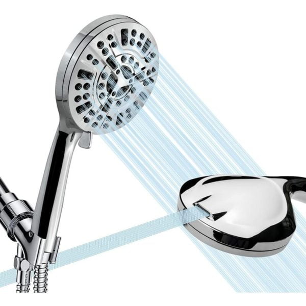 Chrome Powerful Flow Hand Shower Head Universal Low Pressure Shower Hose with 8 Water Saving Bath Modes for Adults, Kids, Pets, Home and Gym