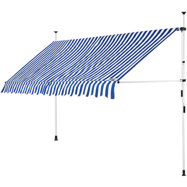 Clamp Awning Telescopic Balcony Canopy 150 - 400cm Retractable Sunshade Blau/Weiß (de), 250cm (de)
