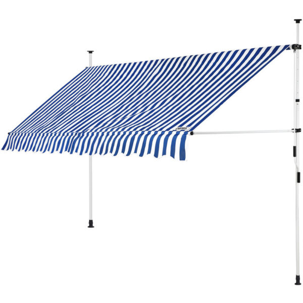 Clamp Awning Telescopic Balcony Canopy 150 - 400cm Retractable Sunshade Blau/Weiß (de), 400cm (de)