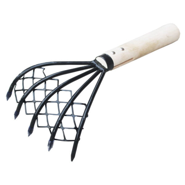 Claw Rake with Mesh and Netting - 5 Claws - Seafood - Wooden Handle