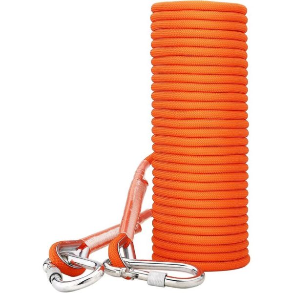 Climbing Rope 8mm Polypropylene Multifunctional Paracord Harness Cords with Orange Carabiner Buckles for Mooring Leash