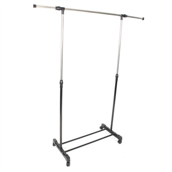 Clothes Racks with Wheels, Floor Stand Telescopic Garment Racks with Single Rail and Shoe Racks Width & Height Adjustable for Bedroom Cloak Room