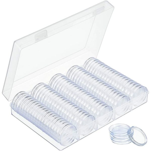 Coin Capsules 30mm Round Plastic Coin Capsules Coin Capsules with Storage Organizer Box for Coin Collecting 100 Pieces