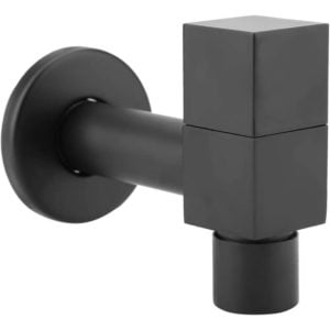 Cold Water Faucet Black Copper Square Handle Wall Mount Laundry Cold Water Faucet With Built-In Bubbler For Bathroom Kitchen Mop Pool