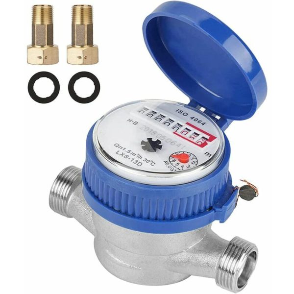 Cold Water Meter, 15mm 1/2 Inch Liquid Water Meter with Garden and Household Accessories, Household Single Flow Dry Type Water Meter 1pc,KoleZy