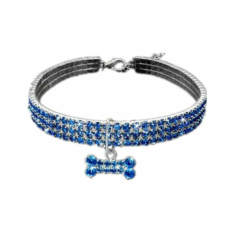 Collars, Harnesses and Leashes 1 Pcs Puppy Cat Crystal, Sequin Pendant Dog Collars Crystal Adjustable Cat Collar Elastic Animal Collar(Blue M)