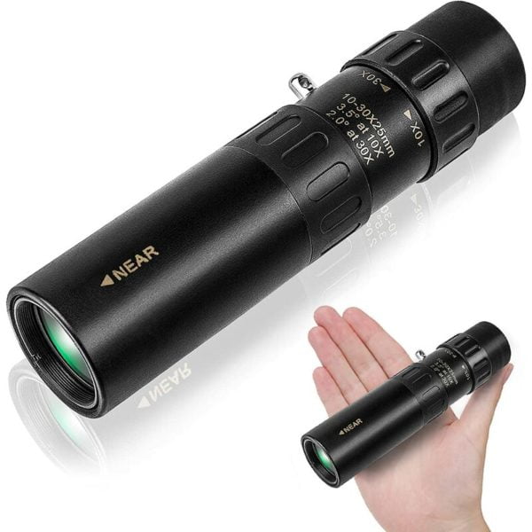 Compact Scalable Monocular Zoom 10-30x25mm Pocket Size Mini HD Monocular Telescope for Hiking/Camping/Concert/Travel (Black)