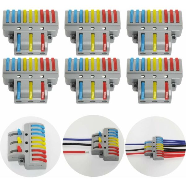 Connection Terminals, 6 Pcs Electrical Connector with Operation Lever, Compact Automatic Electrical Connection Terminal, 3 in 9 out