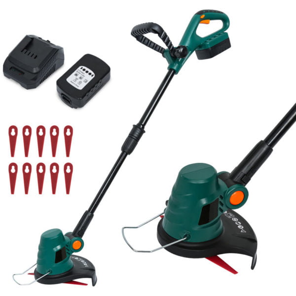 Cordless Grass Trimmer, Strimmer with baldes include 20V 2Ah Lithium-Ion Battery Charger, 23cm utting Path, Adjustable Handles, Telescopic Shaft,