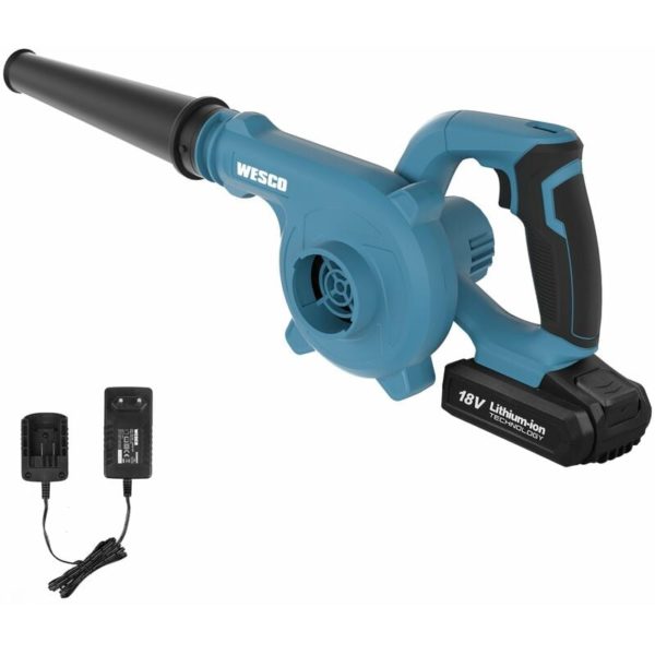 Cordless Leaf Blower, wesco 18V 2.0Ah Garden Leaf Blower, Lithium-ion Battery and Charger Included, WS2942.1