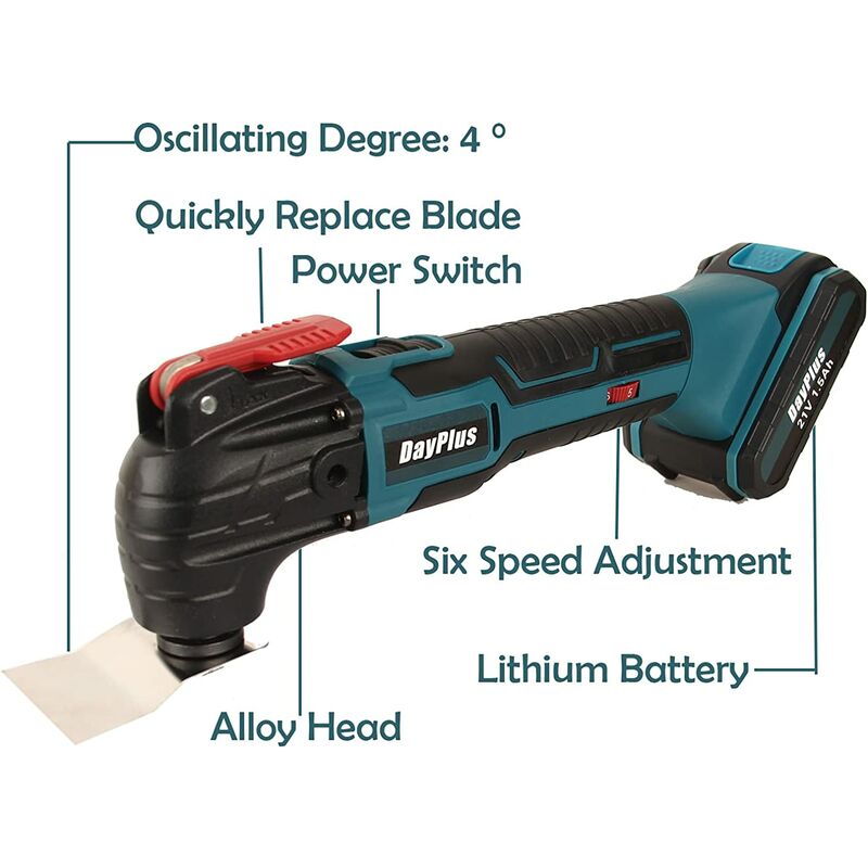Cordless Oscillating Tool Multi Tools 20000 RPM 6 Various Speed with Saw Blades Sanding Sheets Charge 21V 1.5Ah Battery Rechargeable Multi Tool for