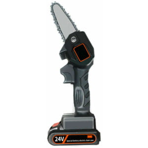 Cordless hand chainsaw with charger and 2 batteries, EU standard, black