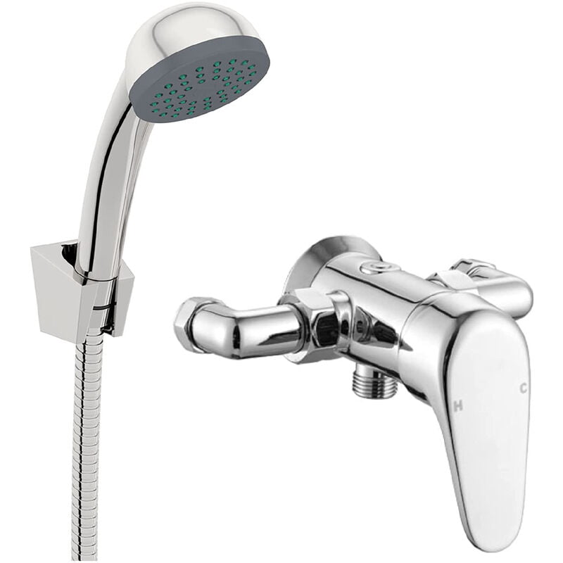 Cruze, SH0006, Chrome, Manual Exposed Wall Mounted Shower Mixer Valve Set with Shower Head, Hose & Bracket, Solid Brass, Modern, 10-Year Guarantee