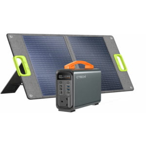 Ctechi - Solar Generator 320Wh, 240W Portable Power Station with 60W Foldable Solar Panel, LiFePO4 Battery Backup with 230V ac Sockets, Emergency