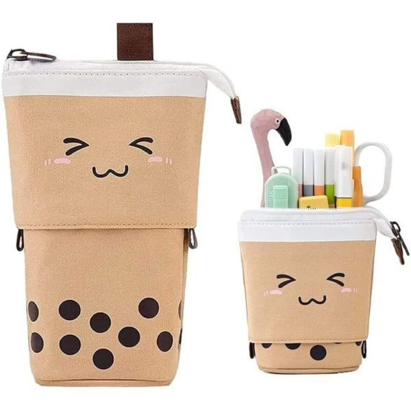 Cute Free Standing Telescopic Pencil Case for Stationery, Office, School, Makeup, for Women, Students and Adults, Pink, Multi-Function Bag