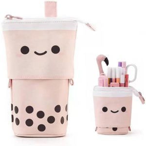 Cute Free Standing Telescopic Pencil Case for Stationery, Office, School, Makeup, for Women, Students and Adults, Pink, Pink Multi-Function Bag