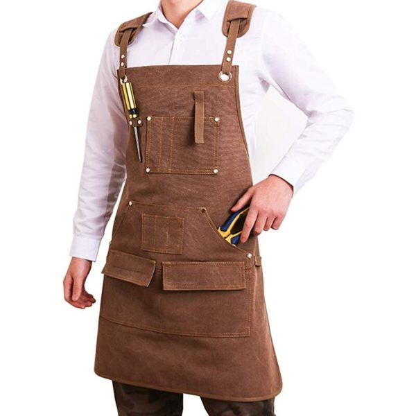 DIY Apron with Multi-Pocket Tool Holder Waxed Canvas Work Apron, Water and Wax Resistant Unisex Apron, Great for Engineers Carpenter Craft Potter