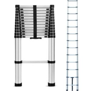 Day Plus - 12.5FT Telescopic Ladder Foldable Telescoping Extension Ladder Loft Ladder 330lb Load, 3.8M Stainless Steel Telescoping Ladder for