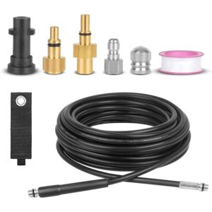 Deckon - 15M Pressure Washer Drain Hose Cleaning Kit for Karcher k Series, Adapter Compatible with Lavor, Bosch, 1/4'' Quick Release, 1 Front Spray