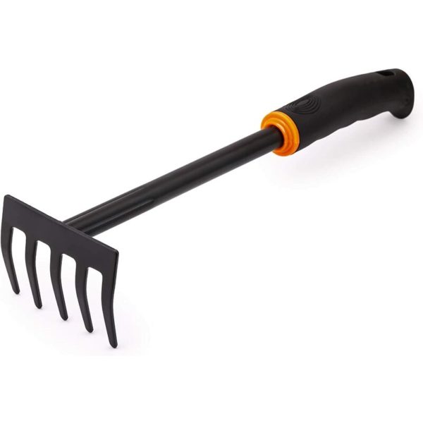 Deluxe 9cm wide garden rake in black lacquered carbon steel Garden rake with ergonomic handle for garden, balcony, vegetable garden, terrace or