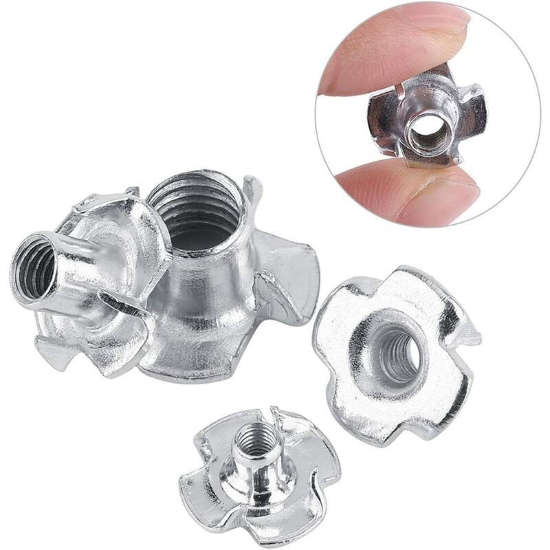 Denuotop - Self-Locking 4 Claw T-Nuts Zinc Plated Steel for Woodworking Furniture (M4 x 50pcs)