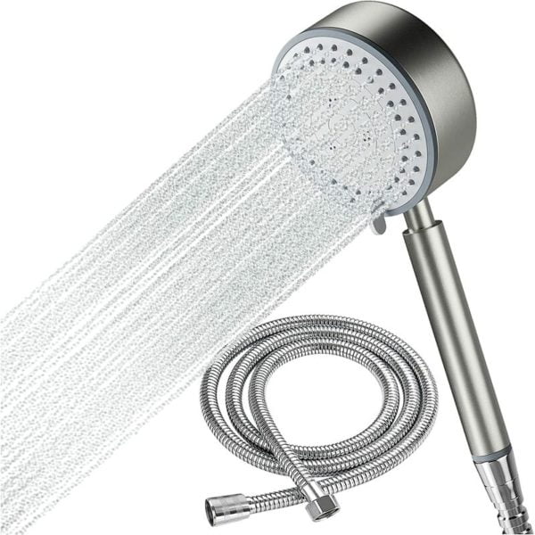 Denuotop - Shower Head, Water Saving Shower Head with 2M Hose High Pressure Water Saving Bath Shower Head 304 Stainless Steel Easy Installation and