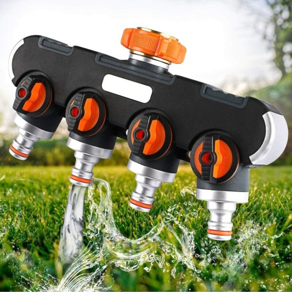 Denuotop - Watering Parts & Fittings 4 Way Distributor, Hose Watering Splitter, Adjustable & Lockable Water Flow, Distributor for Garden Irrigation