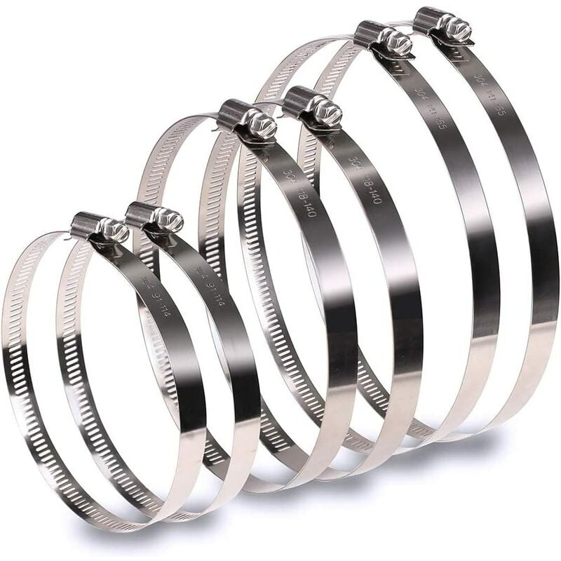 Devenirriche - Set of 6 Adjustable Hose Clamp Stainless Steel Pipe Clamps 91-165mm Clamps Hose Clamps Assortment of 3 Sizes Hose Clamp for Automotive
