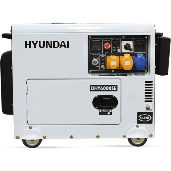 Diesel Generator Hyundai DHY6000SE 5.2kW Silenced , 5.2 W, 230 V, White and Black,