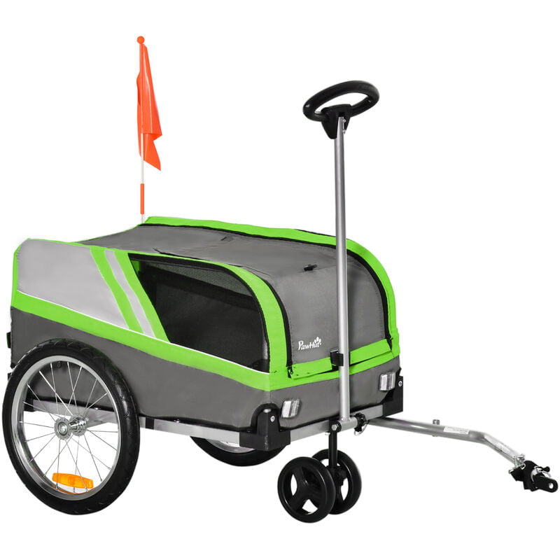 Dog Bike Trailer 2-in-1 Pet Trolley Stroller Cart Bicycle Green – Green – Pawhut