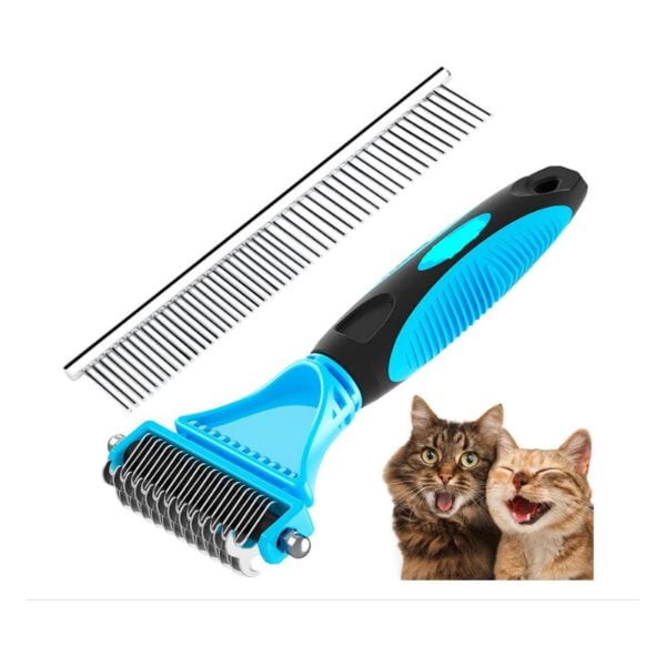 Dog Brush, Cat Brush, Pet Hair Comb, liucoli Grooming Rake - Remove 96% of Dead Hair and Knots, Professional Detangler for Long/Short Hair - Blue