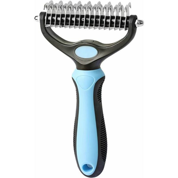 Dog Brush Cat Brush, Professional Dog Detangling Comb and Long Hair Dog Brush, Grooming Rake for Dog Cat Removes Undercoat from Pets, Blue